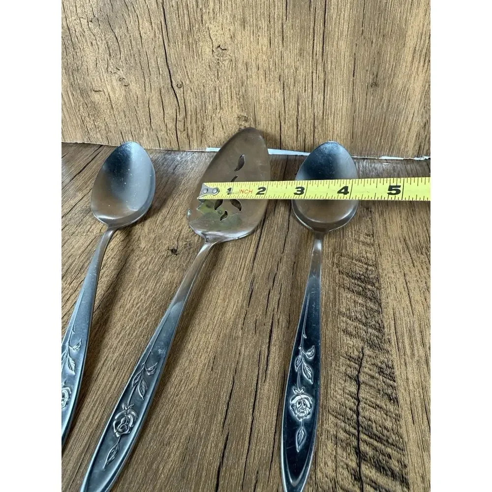 Set of 3 Oneida Community Stainless My Rose Serving Pieces